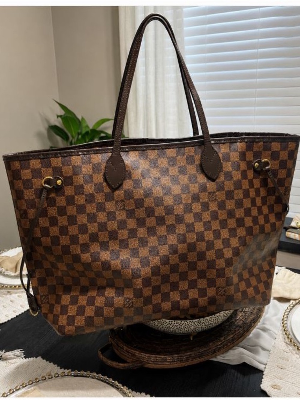 Louis Vuitton Brown Checkered Tote Bag